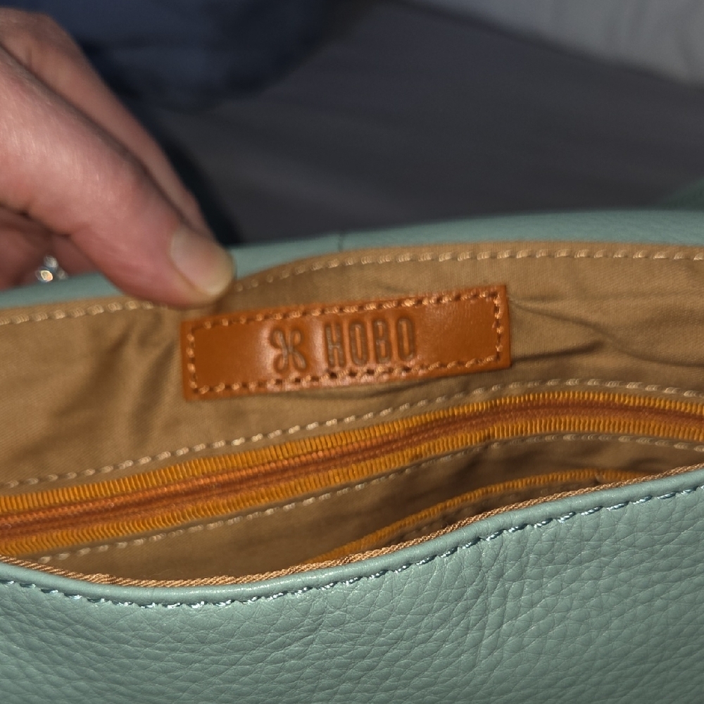 Pale Green Crossbody Bag with Gold Hardware and Flap Closure - Picture 7 of 12